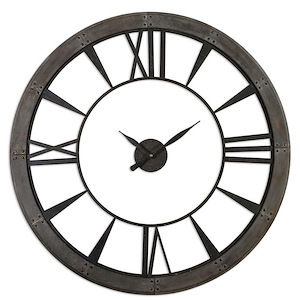 Large Farmhouse Round Wall Clock with Rustic Bronze Finish with Rust Gray Clock Works