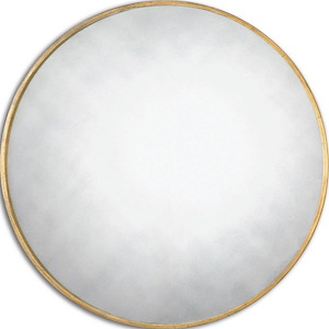 Antique Style Round Wall Mirror in Gold Leaf Finish with Narrow Metal Frame 43 inches W x 43 inches H