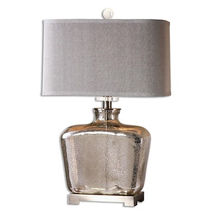 1 Light Contemporary Table Lamp with Mercury Glass Base and Rectangle Hardback Beige Linen Shade-3 Way Switch