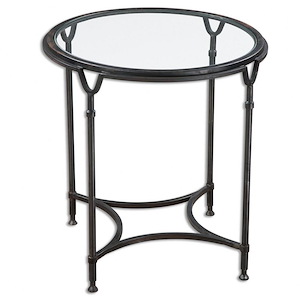 25 inch Round Mirrored Side Table - Four Leg Accent Table with Clear Glass Top