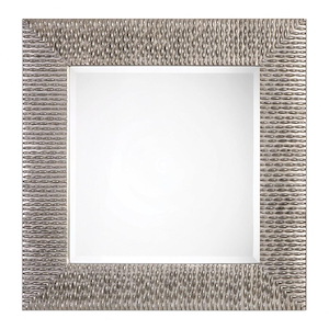 Rustic Square Mirror in Distressed Metallic Silver with Rows of Raised Staggered Beading Frame 40 inches W x 40 inches H