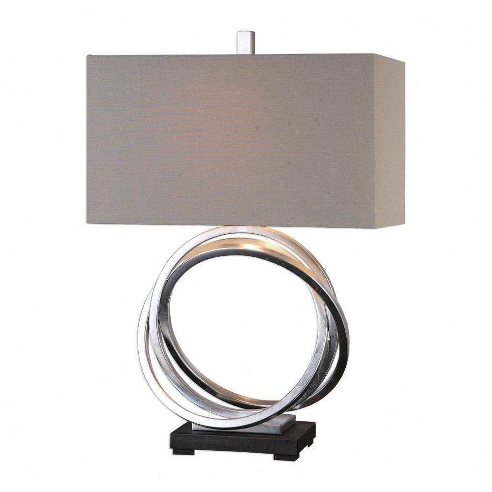 Bailey Street Home 208-BEL-2247908 1 Light Contemporary Table Lamp with Metallic Silver Iron Rings and Retangle Light Beige Fabric Hardback Shade