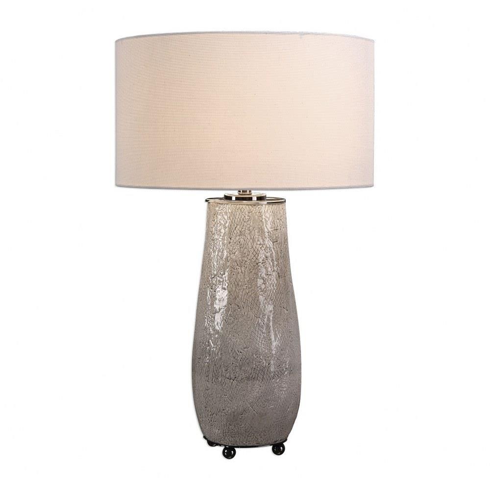 Bailey Street Home 208-BEL-2692325 1 Light Ceramic Table Lamp with Aged Gray Glaze and Subtle Organic Shaped Base with Khaki Linen Round Hardback Drum Shade