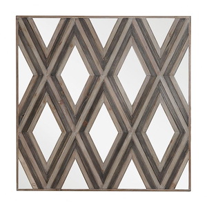 Farmhouse Geometric Square Wall Mirror in Chestnut Grey with Veneer Argyle Pattern 36.25 inches W x 36.25 inches H - 1238890