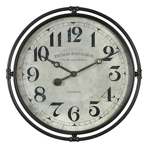 Industrial Iron Wall Clock with Smoke Gray Frame and Aged Ivory Clock Face Under Glass