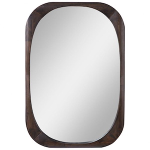 Modern Oval Wall Mirror in Dark Walnut Stain Finish with Rounded Edges Solid Wood Frame 26 inches W x 38 inches H