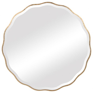 Whimsical Round Wall Mirror in Aged Gold Finish with Beveled Scalloped Edge Frame 42 inches W x 42 inches H