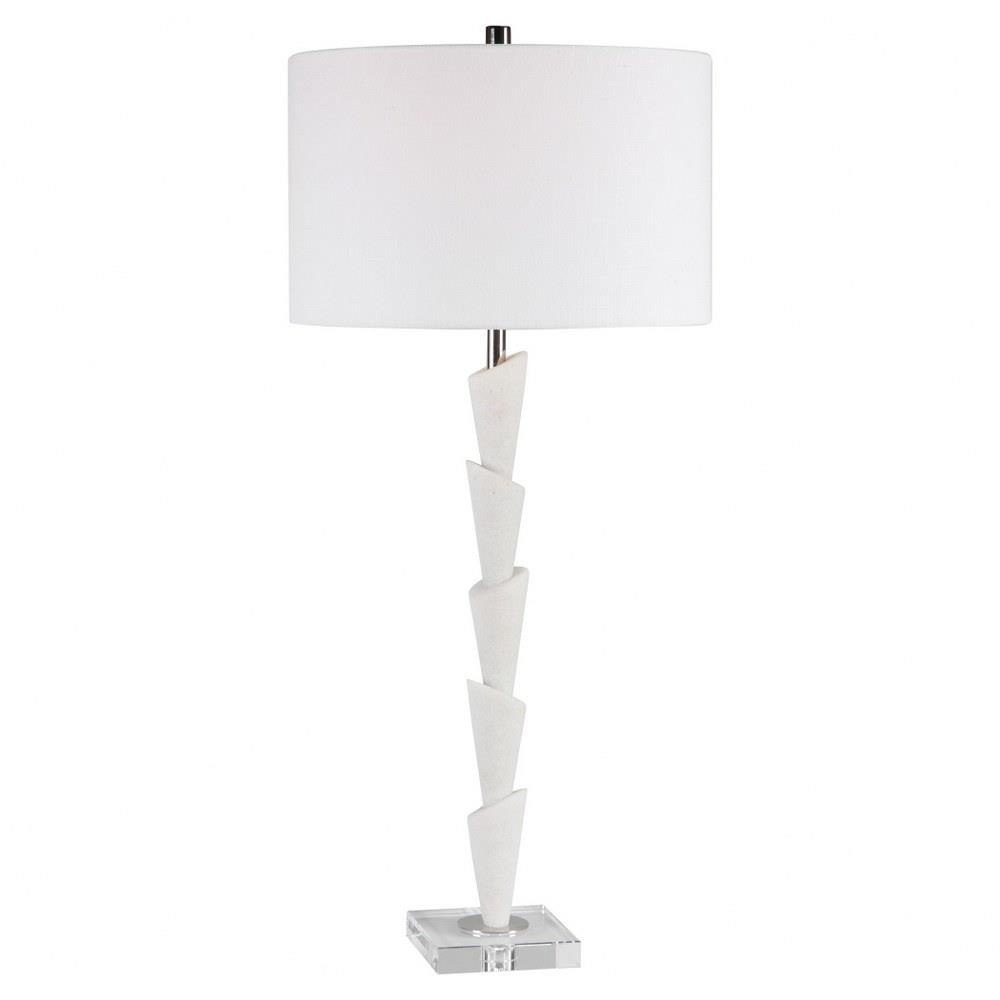Bailey Street Home 208-BEL-3825760 1 Light Contemporary Tall Table Lamp with Faux Marble Base and Crystal Foot with White Linen Hardback Drum Shade