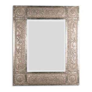 Antique Wall Mirror in Golden-Champagne and Black Undertones with Rusty Tan Wash Ornate Frame 50 inches W x 60 inches H