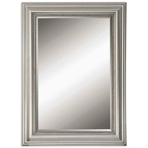 Vintage Rectangular Mirror in Metallic Silver Leaf with Beaded Inner Liner Wood Frame 26.75 inches W x 36.75 inches H