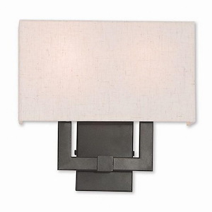 2 Light Modern Steel ADA Wall Sconce with Rectangular Oatmeal Fabric Shade-12.63 Inches H by 13 Inches W - 1121718