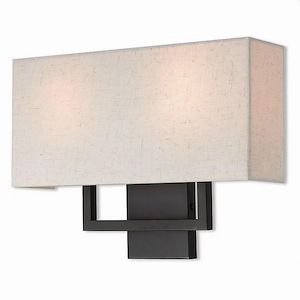 2 Light Contemporary Steel ADA Wall Mount with Rectangular Off-White Fabric Shade-12 Inches H by 16 Inches W - 1121902