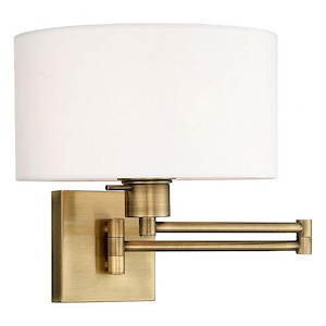 1 Light Traditional Steel Swing Arm Wall Sconce with Off-White Fabric Shade-11 Inches H by 11 Inches W - 1122070
