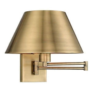 1 Light Traditional Steel Swing Arm Wall Sconce with Satin Brass Metal Shade-12 Inches H by 13 Inches W - 1122072