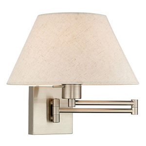 1 Light Traditional Steel Swing Arm Wall Sconce with Oatmeal Fabric Shade-12 Inches H by 13 Inches W - 1122073