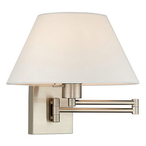 1 Light Traditional Steel Swing Arm Wall Sconce with Off-White Fabric Shade-12 Inches H by 13 Inches W - 1122074