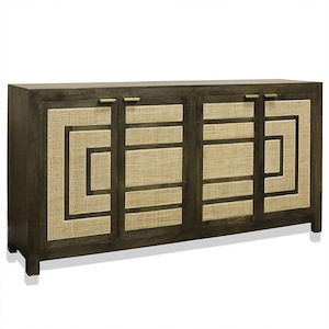 Hamilton Piece - Sideboard with Four Rattan Woven Doors In Art Deco Style-40 Inches Tall and 80 Inches Wide