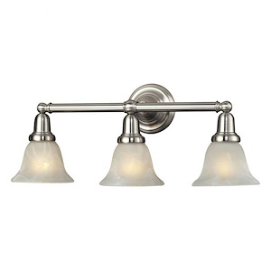 3 Down Light Vanity Light With Satin Nickel Finish With Marbilized White Glas - Bathroom Lighting - Height 10-Inches And Width 24-Inches - 892725