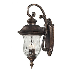 Barrel Three Light Outdoor Wall Lantern - French Country Porch Light with Arching Arm