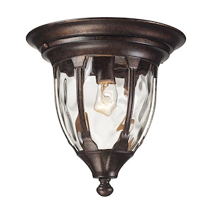 Urn Shaped One Light Outdoor Flush Mount Ceiling Light with Decorative Top Cap with Ribbed Detailing