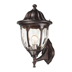 Exposed Bulb One Light Outdoor Barrel Wall Lantern - Traditional Porch Light with Decorative Top Cap