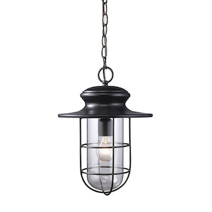 Nautical Style One Light Outdoor Pendant Ceiling Light with Exposed Bulb - Hanging Outdoor Ceiling Light with Cage Design