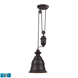 1 Light LED Pulley Adjustable Farmhouse Pendant Light Fixture in Oiled Bronze - 1152475