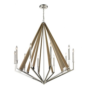 Mid Century Modern Ten Light Chandelier in Polished Nickel Taupe Finish - 932291