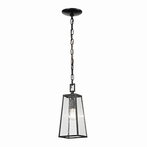Tapering Rectangular Design One Light Outdoor Pendant with Clean Lines - Exposed Bulb Outdoor Hanging Ceiling Light - 929384