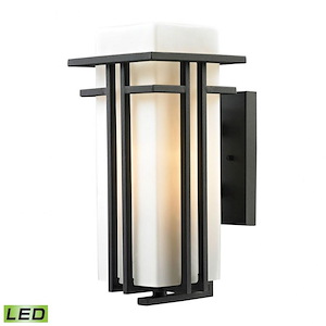 Rectangular 15 Inch 9.5W 1 LED Outdoor Wall Lantern with Vertical Lines - Mission Style Porch Light