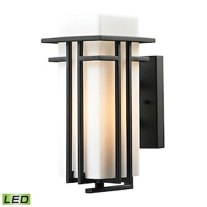 Rectangular 12 Inch 9.5W 1 LED Outdoor Wall Lantern - Transitional Porch Light with White Blown Glass Shade