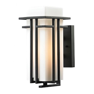 Rectangular 12 Inch 9.5W 1 LED Outdoor Wall Lantern - Transitional Porch Light with White Blown Glass Shade