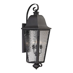 Rectangular Four Light Outdoor Wall Lantern with Scrolling Arms - Traditional Porch Light