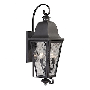 Traditional Two Light Outdoor Wall Lantern - Rectangular Porch Light with Scrolling Arms