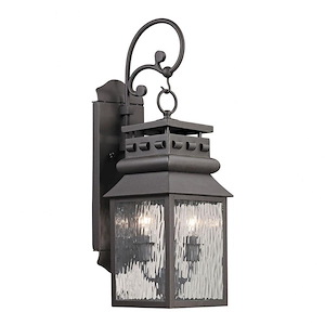 Traditional Two Light Outdoor Wall Lantern with Curved Arm - Rectangular Porch Light