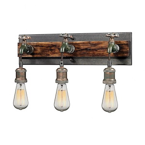 Three Light Steampunk Faucet Theme Vanity light - Industrial Style Bathroom Light with Rectangular Back-Plate