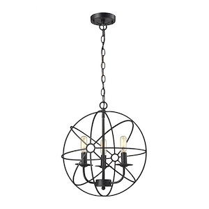 Exposed Bulb Spherical Three Light Chandelier with Cage Design - Orb Pendant Chandelier - 929341