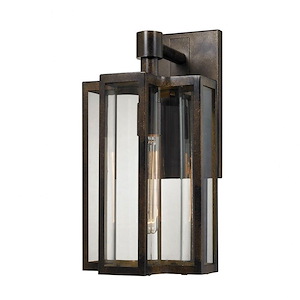 One Light Exposed Bulbs Outdoor Wall Mount with Geometric Style - Slender Lines with Curved Seeded Glass Wall Light - 929390