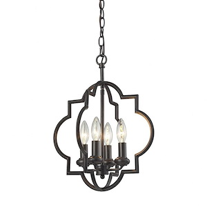 Four Light Chandelier with Exposed Bulbs - Quatrefoil Style Pendant Chandelier