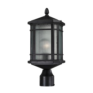Rectangular One Light Outdoor Post Lantern - Mission Style Post Light with Cut-Corner Angular Design - 932844