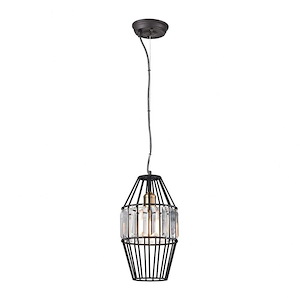 Oil Rubbed Bronze 1-Light Mini Pendant With Clear Crystal Shade On Wire Cage -Mid-Century Modern Style Pendant Light - 8X15-Inches 60-Watt Pendant - 910993