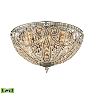 Modern Luxe 6-Light LED Flush Mount in Weathered Zinc Finish with Clear Crystal 17 inches W x 10 inches H - 931890