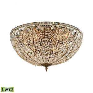 Modern Luxe 6-Light LED Flush Mount in Weathered Zinc Finish with Clear Crystal 28 inches W x 14 inches H - 931894