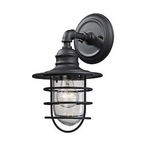 Coastal Style One Light Outdoor Caged Wall Lantern with Exposed Bulb - Transitional Porch Light