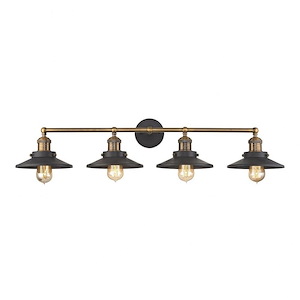 Exposed Bulb Four Light Industrial Vanity Light Fixture with Round Back Plate-Straight Arm - 929447