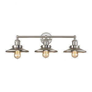 Three Light Steampunk Vanity Light Fixture- Exposed Bulb Bathroom Light with Round Back Plate and Straight Arm - 1244765