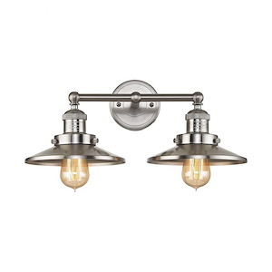 Steampunk Two Light Vanity Light Fixture with Exposed Bulbs-Round Back Plate-Straight Arm - 1244847
