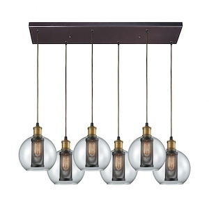 Six Light Rectangular Pendant with Clear Glass Globes - Linear Globe Chandelier - 934034