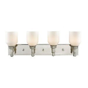4 Up Light Vanity Light With Polished Nickel Finish With Opal White Glass - Bathroom Lighting - Height 10-Inches And Width 28-Inches - 910515