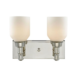 2 Up Light Vanity Light With Polished Nickel Finish With Opal White Glass - Bathroom Lighting - Height 10-Inches And Width 12-Inches - 910517